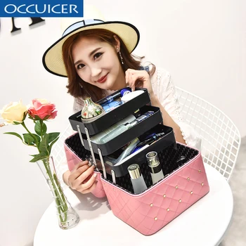 

Makeup Organizer Case High Quality Lovely Cosmetic Box Women Casual Folding Layers Travel Storage Case Large Capacity Suitcase
