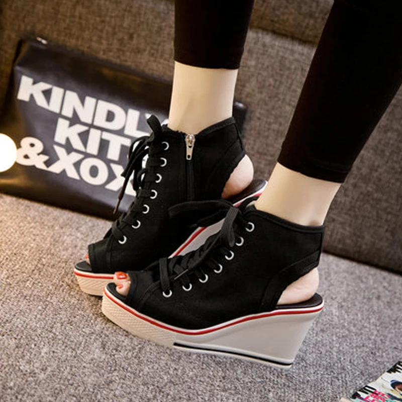 white Verano Chussure Zapatos Lona Tacones Botas Primavera Mujer Cuña Casuales Black De Altos 2017 Plataforma Mujeres Sandalias pwaxfnCOq