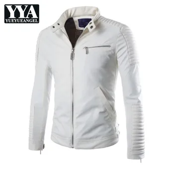 

New White Pu Leather Jacket Men Winter Motorcycle Design Mens Slim Biker Jacket Faux Leather Coats Fashion Veste Cuir Homme