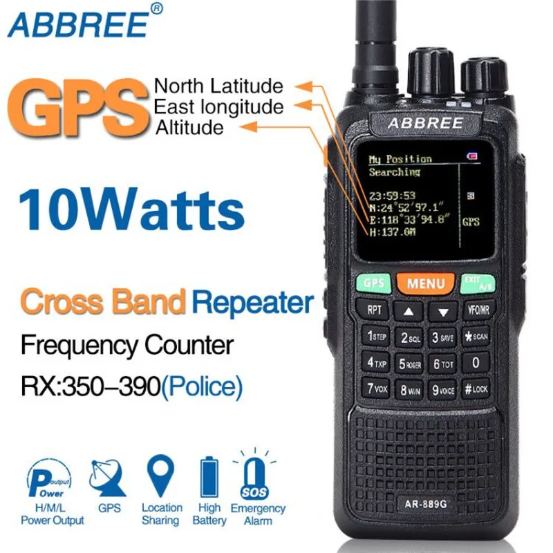 ABBREE AR-889G, gps, 10 Вт, мощная портативная рация, перекрестный репитер, двухдиапазонный, длинный диапазон, портативный радиопередатчик