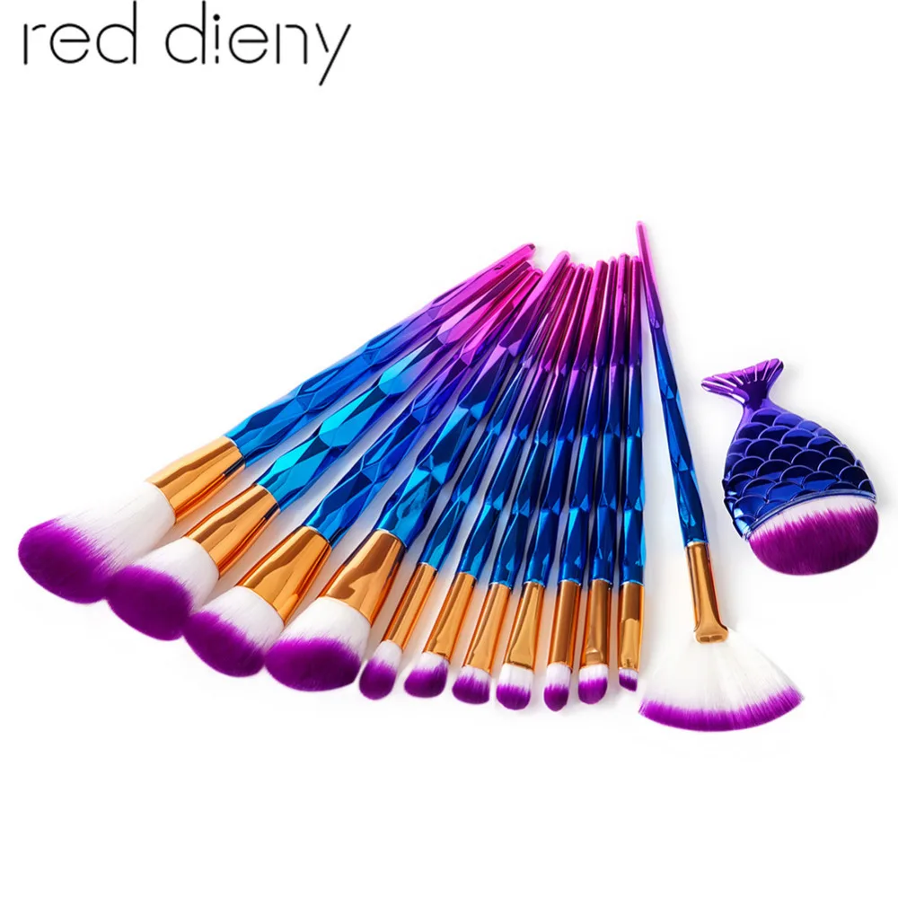

13pcs Professional Diamond Mermaid Makeup Brushes Set Colorful Contour Blush Eyeliner Eyebrow Foundation Powder Cosmetic Brushes