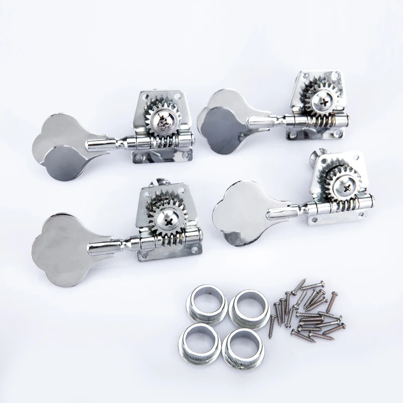 Guitar Bass Machine Heads Knobs Set Black and Silver Tuners Tuning Pegs
