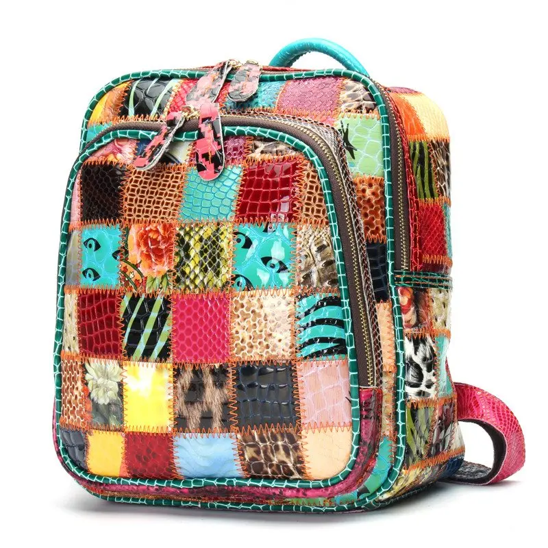 Женский рюкзак AEQUEEN из натуральной кожи высокого качества, винтажные цветные рюкзаки в клетку, школьные сумки для девочек-подростков, случайный цвет