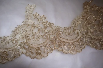 

10 yards Luxury Alencon Cord Gold Lace Trim by the yard, Gold Scalloped Lace Fabric, gold cord Lace Trimming for sewing supplies