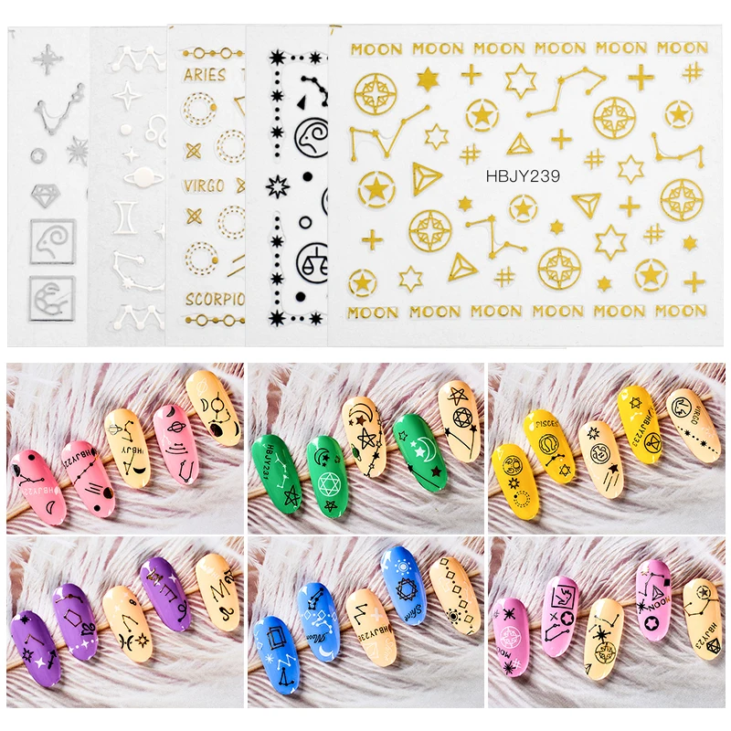 

Mtssii 8 Sheets New Fashion 3D Stickers For Nails Tips Star Moon Constellation Pattern Decals DIY Nail Art Decoration