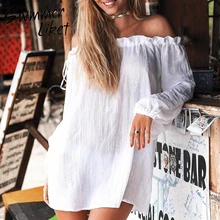 Летний топ с открытыми плечами, Платье женское, закрывающее бикини с длинным рукавом, саронг, туники для женщин, накидка, кафтан, халат de plage