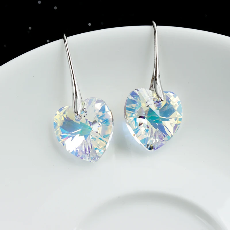 Серьги подвески BeBella crystal heart с кристаллами Swarovski модные ювелирные изделия для