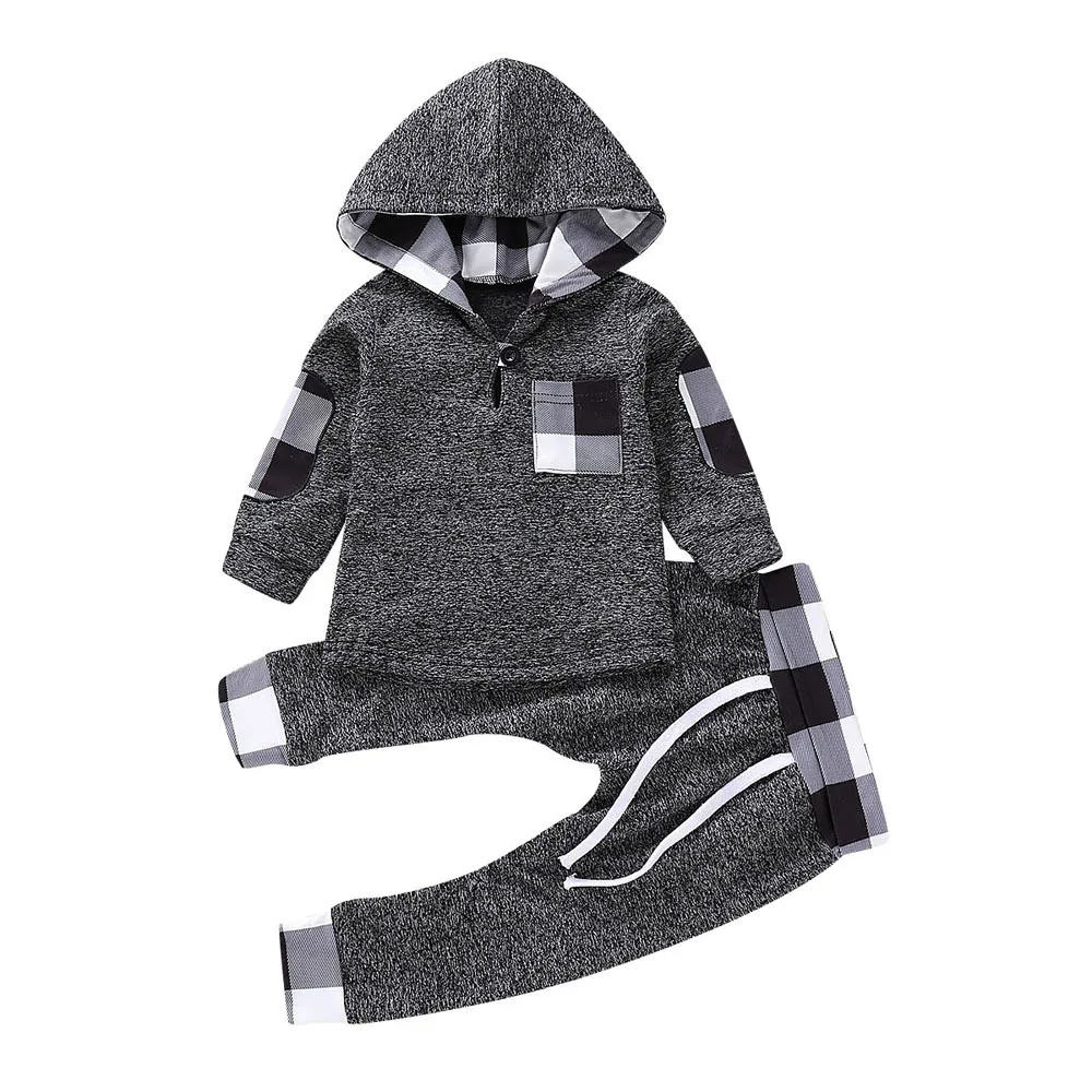 Коллекция года, осенне-зимний модный пуловер с капюшоном для маленьких мальчиков и девочек топы и штаны, набор одежды для новорожденных, Детский комплект из 2 предметов,# T