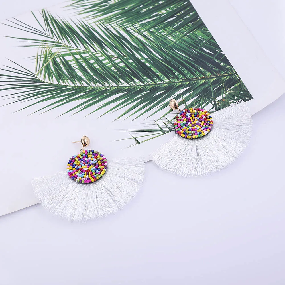 E5755 Trendy Earrings Drop Earrings SilkAlloyDangleLongBohemianBlueOrangeMetalBohoGold Tassel Earrings For Women Jewelry