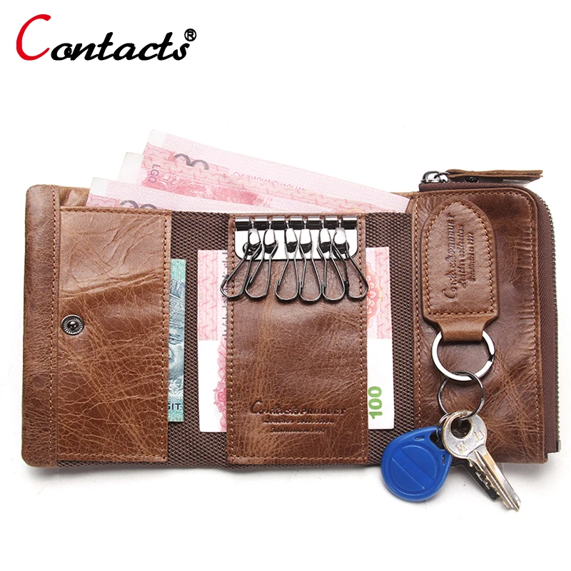 CONTACT'S Men Wallet Genuine Leather Key Case Key Holder Wallet Coin