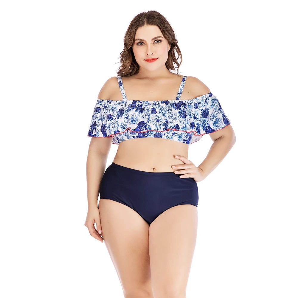 

Women's Plus Size Swimsuit Ladies Bathing Suit Sexy Off Shoulder Ruffle Bikini Large Size Swimwear 4XL Beach Bathing Suit