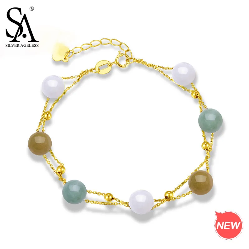 

SILVER AGELESS 18K Yellow Gold Chain Link Bracelets Woman White/Green/Yellow Emerald Ball Fashion Bracelet Party Brand Jewelery