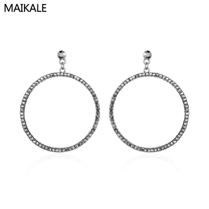 

MAIKALE Hot Sale Alloy Round Stud Earrings BlACK Color Simple Tandem Fashion Korean Big Earrings For Women To Friend Gift