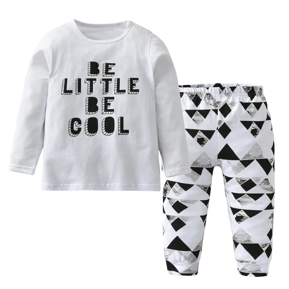 Infant Baby Boy Clothes Newborn Baby Boys White Cotton Letters Printed T-shirt Pants Outfits Clothing Set Toddler Kids Outfits