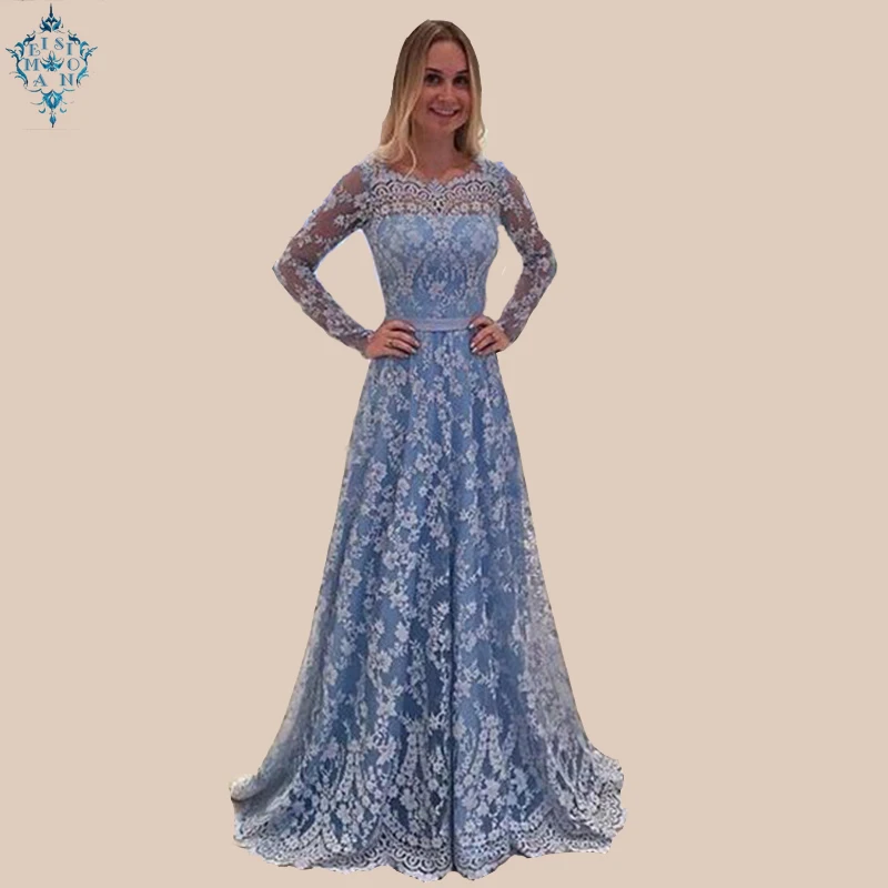 

Ameision Plus Size Evening Dresses A-Line Sweetheart Backless Sexy Lace long sleeve evening Party Dress Elegant Formal Dresses