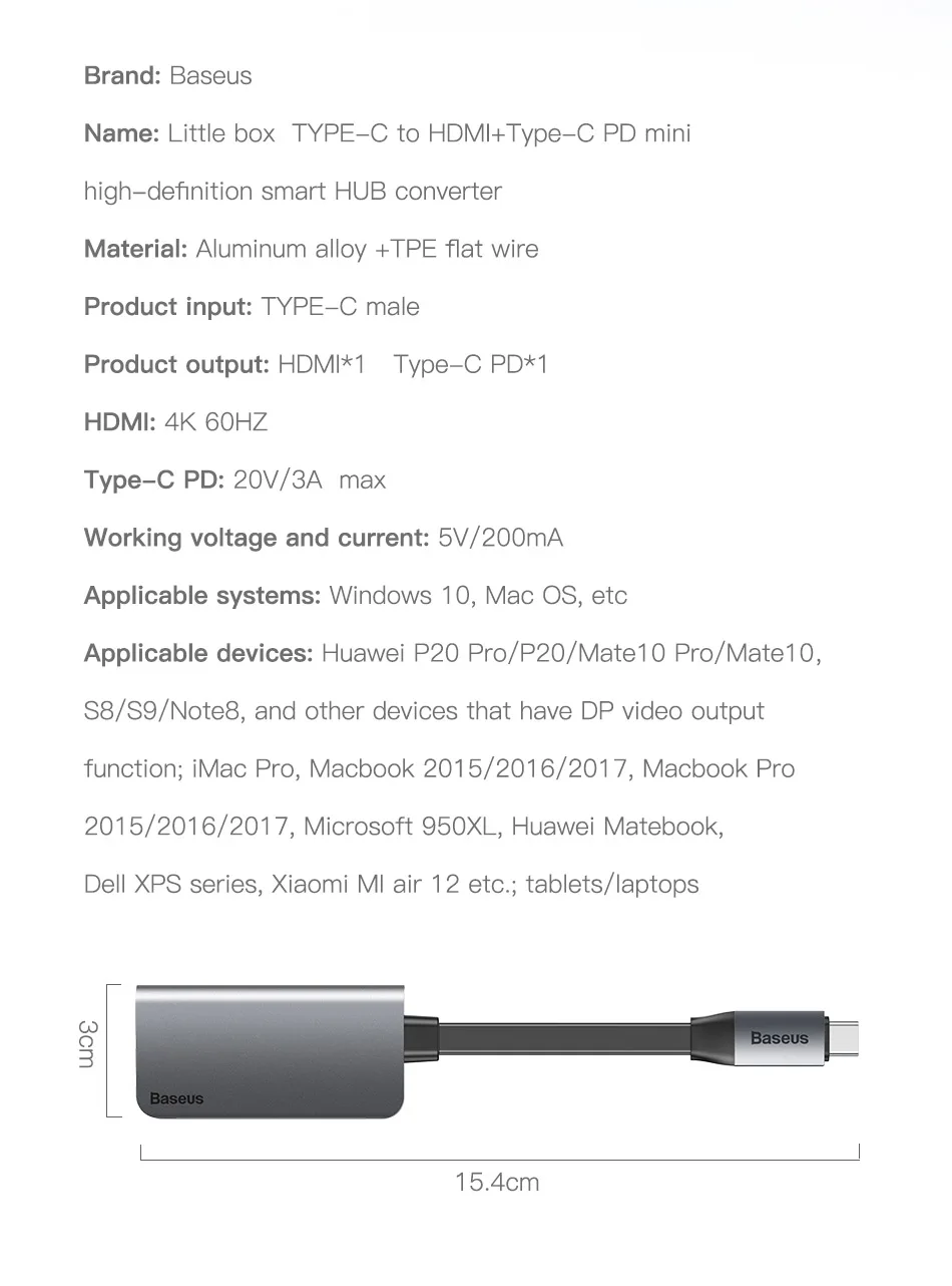 Baseus USB 3,0 type C концентратор 4K HDMI концентратор и PD флэш-зарядка USB C концентратор конвертер 3 порта USB для type C USB мобильных телефонов планшетов