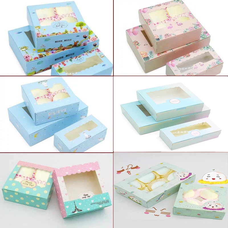 

11 style Cupcake Packing Box Bakery Case Colorful cupcake box 2/4/6 Holes Paper Muffin Wedding Party Container 10pcs/lot
