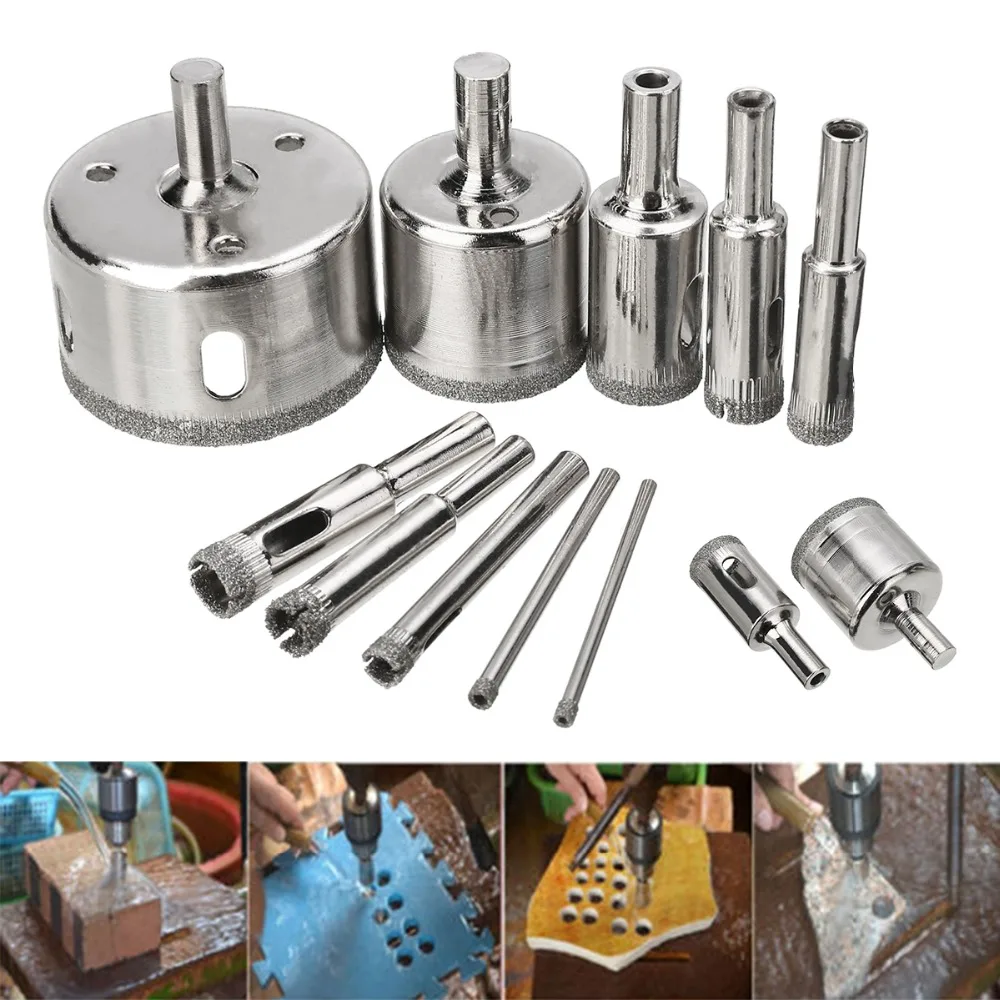 10 pcs Diamond Coated Core Hole Saw Marble Drill Bits 6/8/10/12/14/16