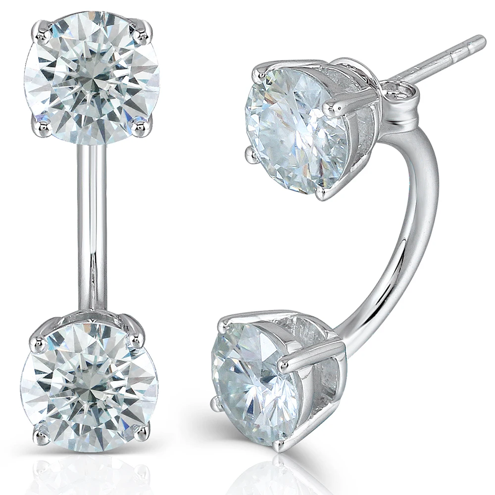 

Transgems 10K White Gold Post 4CTW Diameter 6.5mm Moissanite Earring Platinum Plated Silver Push Back