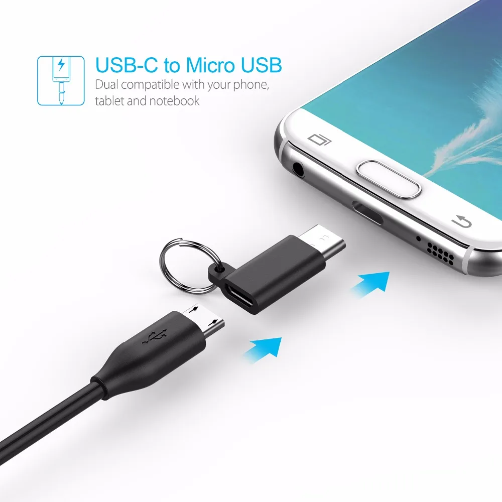 TechRise 2-pack USB Type C Male to Micro USB Female Adapters Type-C Converter Mobile Phone Cables For Macbook Nokia Nexus Xiaomi