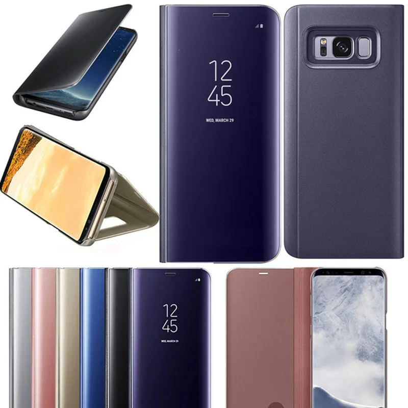 

New Plated Mirror Phone Case for Samsung Galaxy S8 S9 S10 Note 9 S7 Edge Vertical Stand Anti-fall Smart Flip Holster