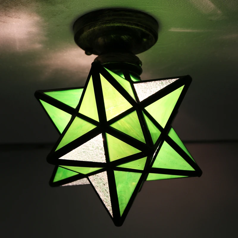 Tiffany Style Indoor E27 Hand made Stained Glass Lamp Star Shade