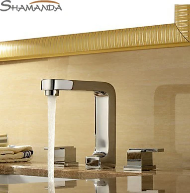 Сплошной латунь отливка хром и холодная 3 отверстия умывальник кран штук Faucets