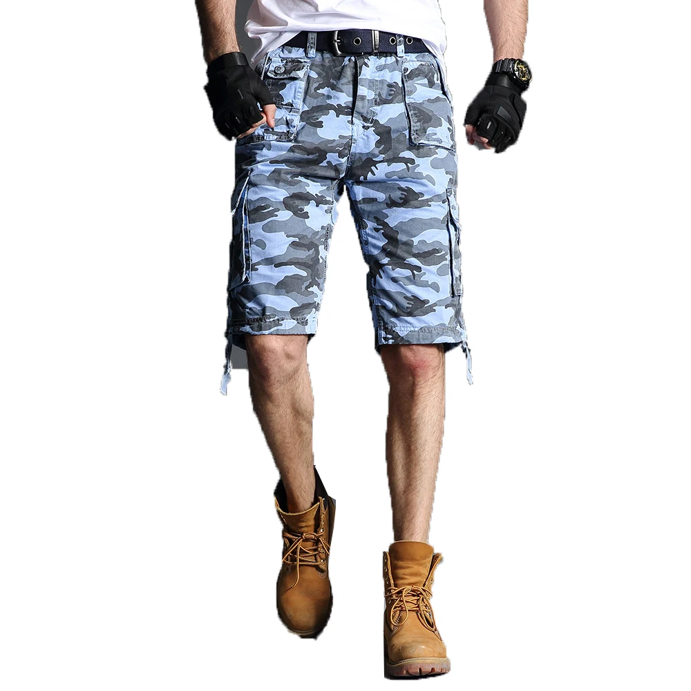 Мужские шорты Карго, камуфляжные хлопковые шорты, летние,, повседневные шорты, брендовая одежда, камуфляжные мужские шорты до колен