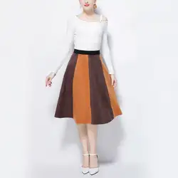 Женская Весенняя Осенняя Лоскутная юбка с длинным разрезом с высокой талией трапециевидная Женская юбка простая Женская юбка