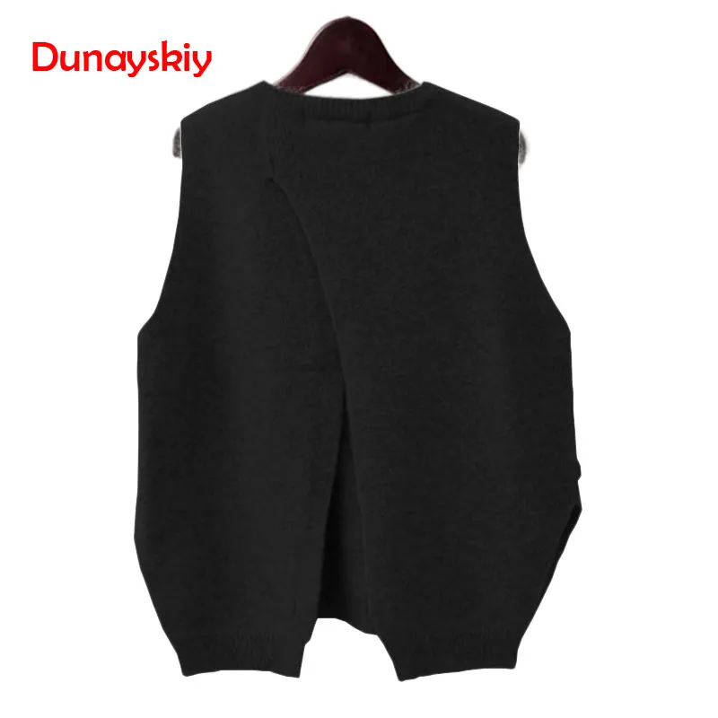 

2019 Autumn Sleeveless Sweater Women O-Neck Back Cross Split Knitted Pullover Female Jumper Pullovers Femme