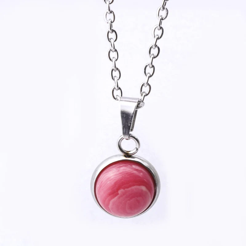 Ожерелье из натурального камня, нержавеющая сталь, 12 мм, Круглый Опал, ожерелье из розовых кристаллов для женщин, ювелирные изделия