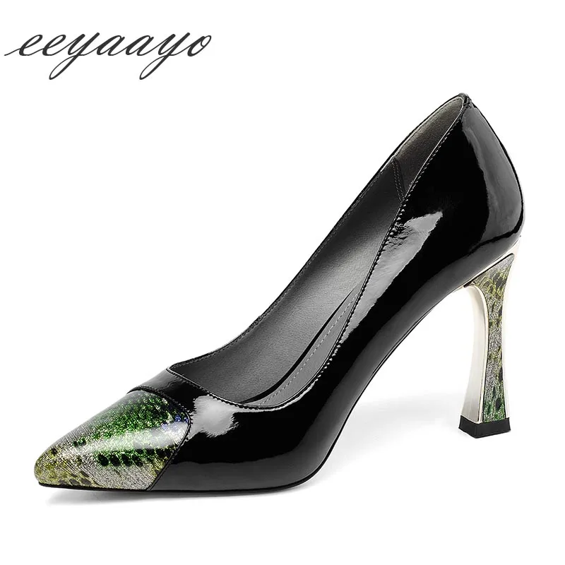 

2019 New Spring/Autumn Genuine Leather Women Pumps High Square Heel Pointed Toe Shallow Buckle Fashion Sexy Ladies Women Shoes