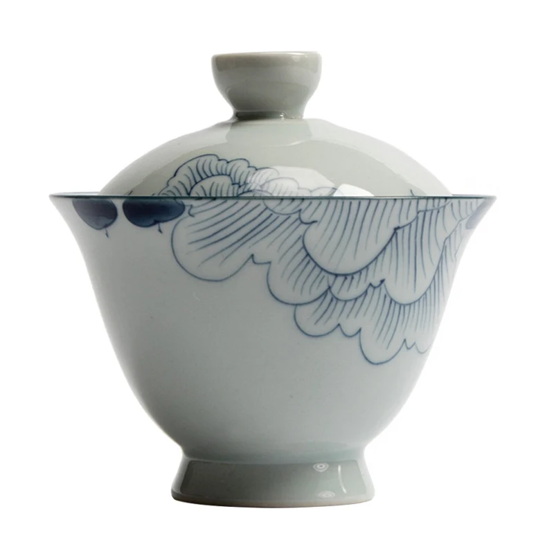 150 мл японский синий и белый Гибискус Gaiwan Master Cup фарфоровый чайник керамическая кофейная чашка винтажный чайный набор кунг-фу