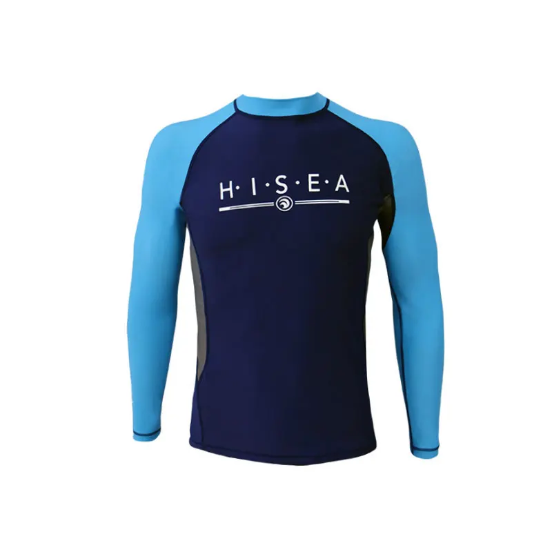 Hisea Для Мужчин's Рашгард рубашка с длинным рукавом, защита от УФ для плавания; лайкрово-быстросохнущая Swimwaer Srufing водные виды спорта футболка Костюмы - Цвет: Blue-navy