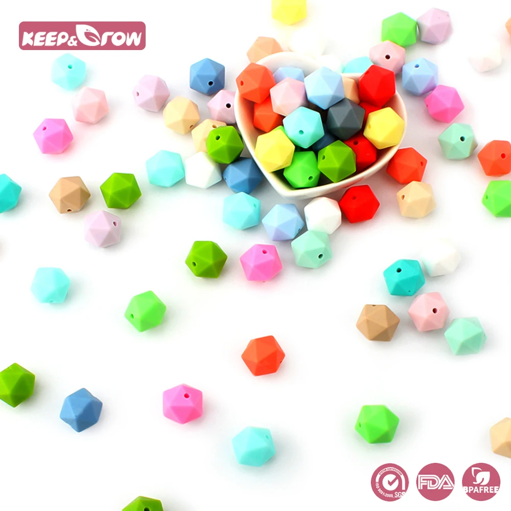 

Keep&Grow 500Pcs 14mm Icosahedron Silicone Beads BPA Free Baby Teething Toys Food Grade Silicone Beads Pacifier Chain Pendant