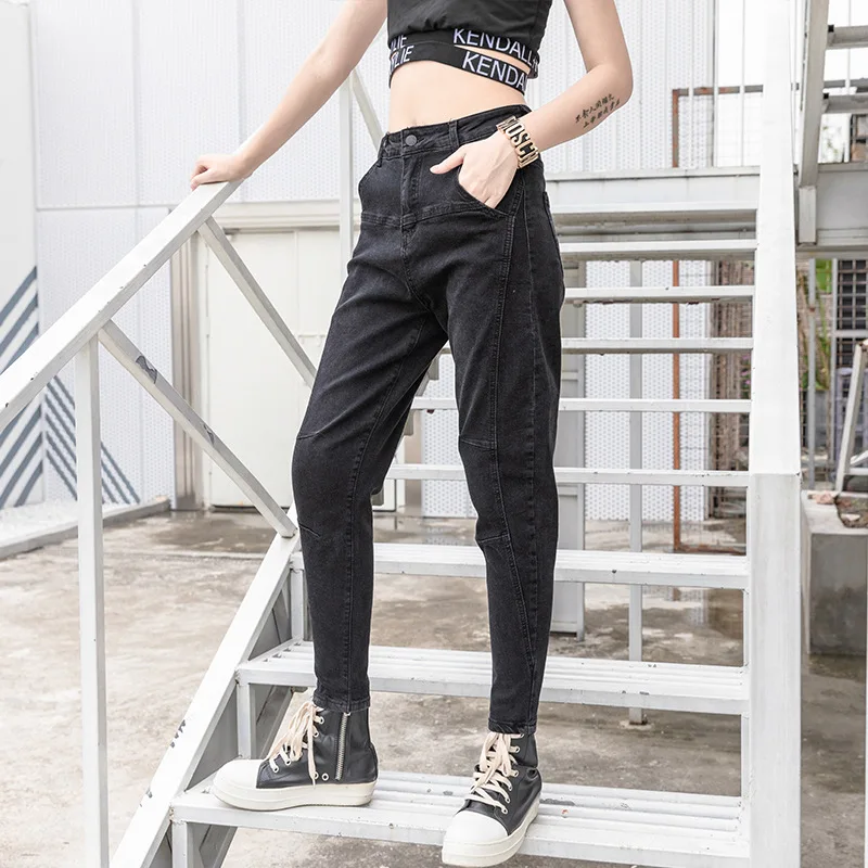 

Johnature Fashion Jeans Zipper Pockets 2019 New Women Summer Loose Pencil Pants High Waist Ankle-length Solid Color Denim Pants