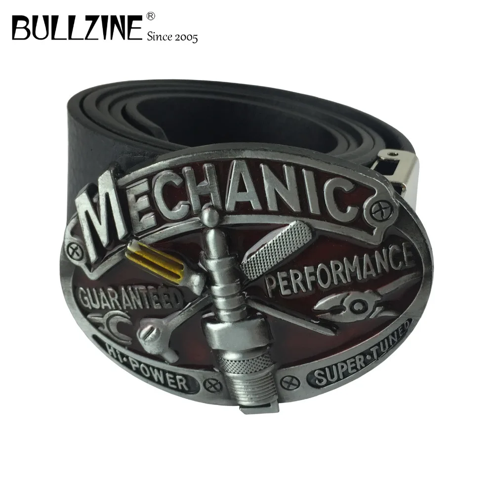 Bullzine Zinc Alloy Mechanic Tool Belt Buckle Pewter Finish Free Pu