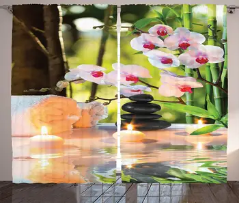 

Spa Curtains Massage Spa Theme with Candles Orchids and Stones in Garden Japanese Oriental Living Room Bedroom Window Decor