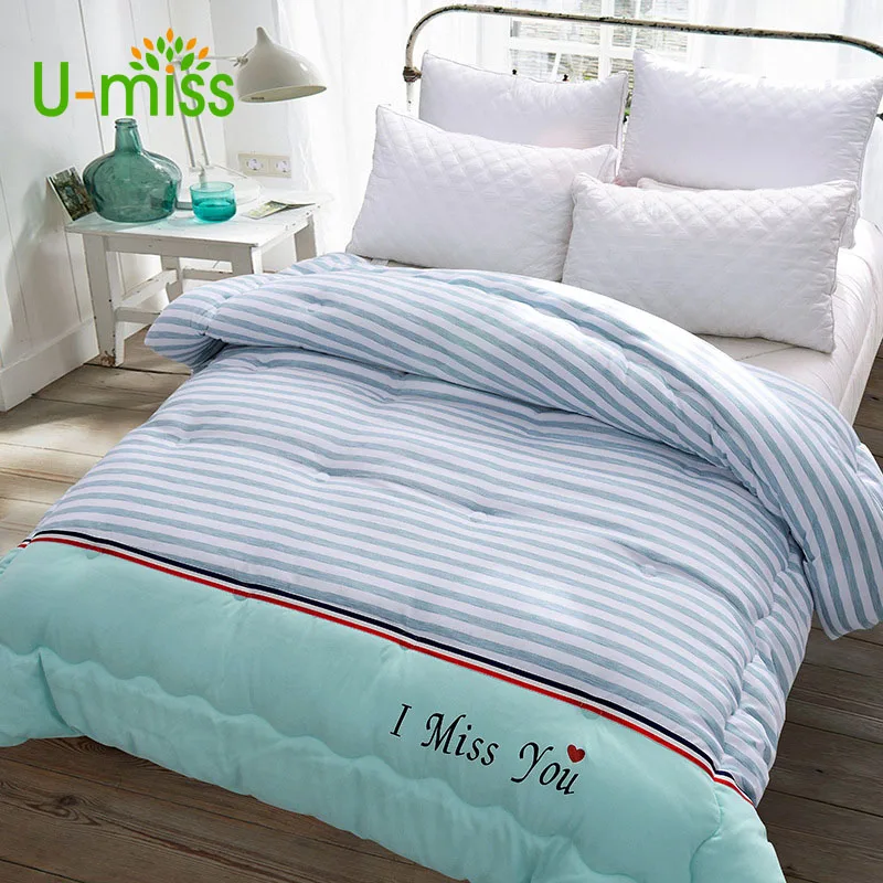 

U-miss Spring and Autumn Bordure 100% Polyeste Quilting Seam Blanket for Beds Sofo Thick Rectangle Adults Soft Striped Blanket
