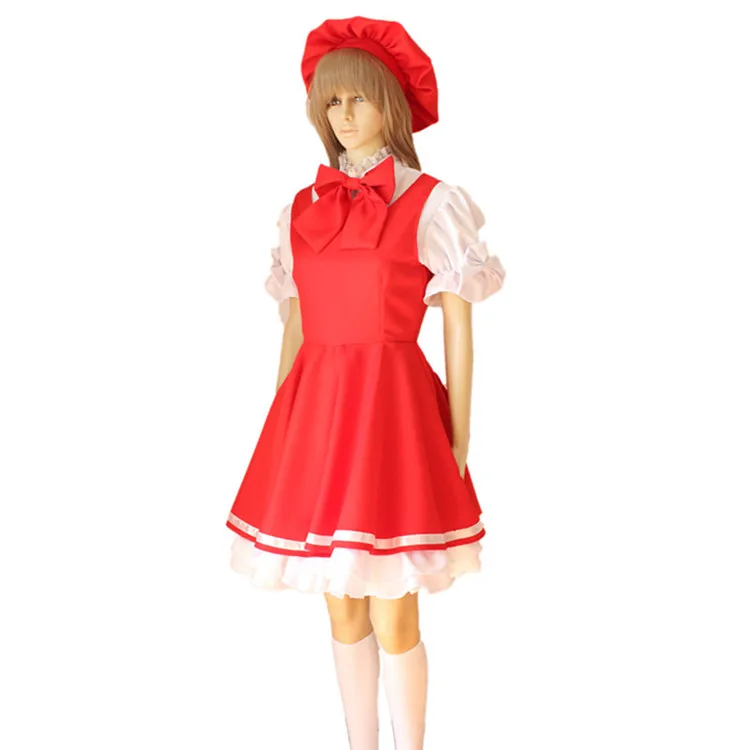 Горячая Распродажа японская карта аниме Captor Sakura Косплей костюмы Сакура КИНОМОТО комбинезон униформа красная Горничная Косплей Костюм