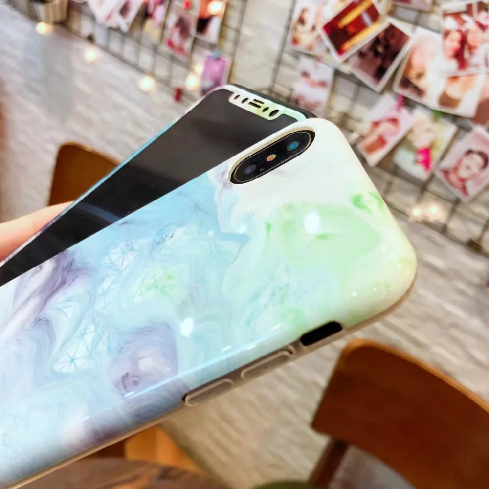 20 шт.) DHL для IPhone X 8/8 plus 7 7 plus 6s plus 6s чехол+ Закаленное стекло пленка для экрана мраморная Глянцевая масляная живопись ТПУ Крышка