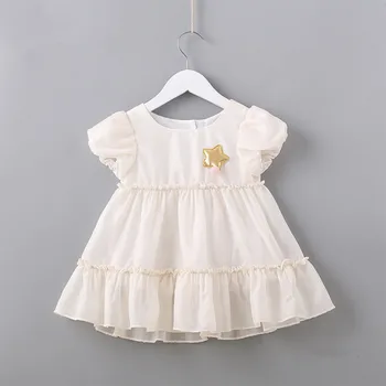 

Spring New Chiffon Baby Girls Dress summer girl dress with star appliques toddler infant clothes kids clothing 0-2T 2 Color