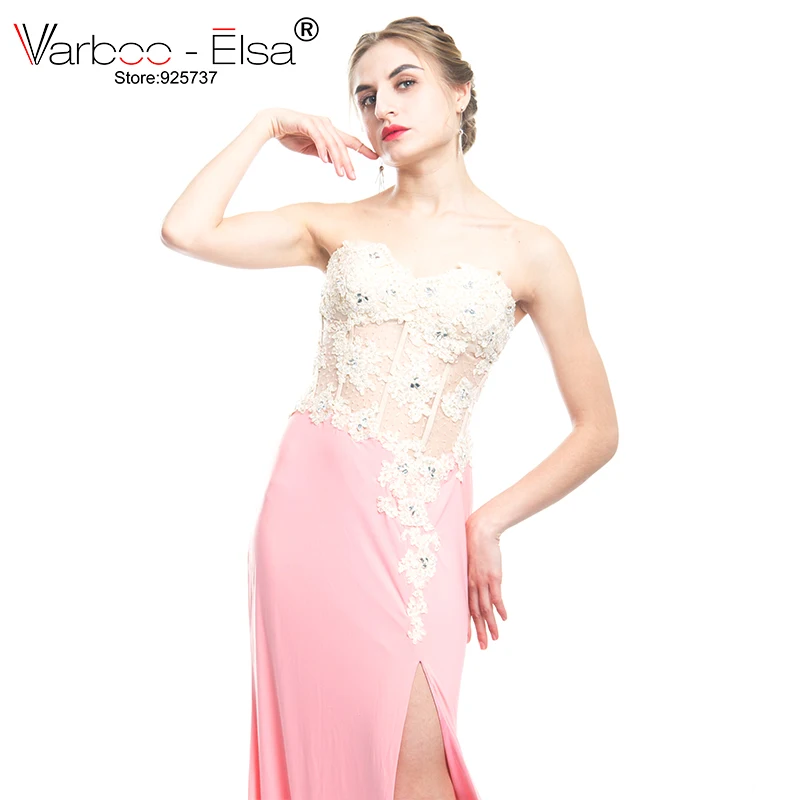 VARBOO_ELSA vestido de festa Разделение длинной боковой розовое вечернее платье тюль бальное платье принцессы вечерние платье сексуальная прозрачная платье на выпускной