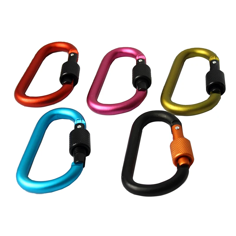 

5pcs/pack Aluminum Carabiner D-Ring Clip Hook Climbing Keychain Screwgate Screw Locking