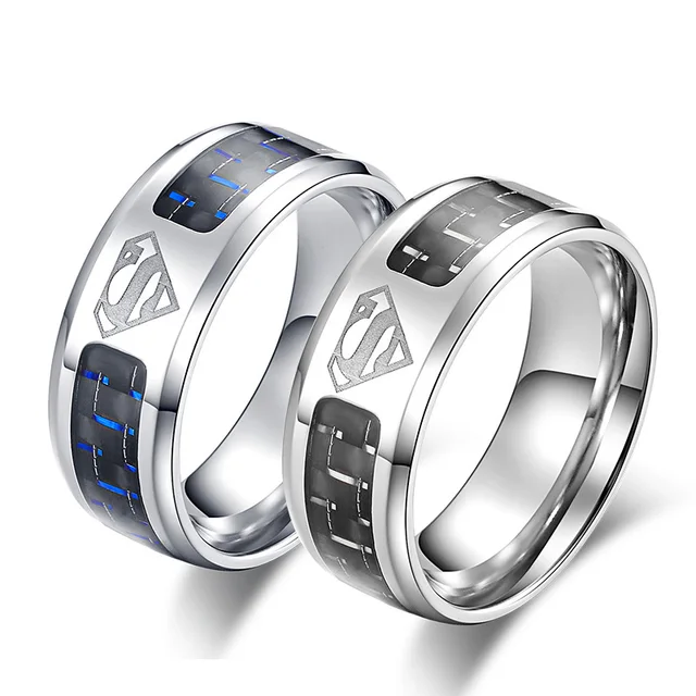 black and blue carbon fiber wedding bands superman ring titanium stainless steel men ring superman logo - Superman Wedding Ring black and blue carbon fiber wedding bands superman ring titanium stainless steel men ring superman logo - Superman Wedding Ring