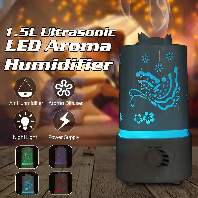 

Mini 1.5L LED Ultrasonic Aromatherapy Humidifier Air Diffuser Purifier Lonizer Atomizer Home 30W Led Night Light Air Humidifier