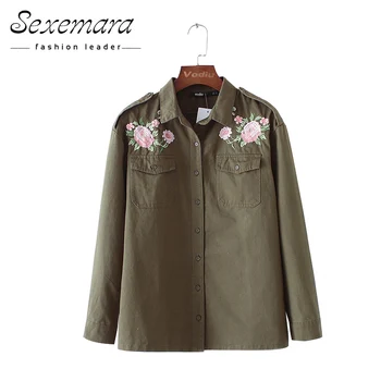 

Autumn Embroidery Button Women Jacket Top 2017 New Casual Flower Pockets Outerwear Jackets Long Sleeve Punk Female Coats