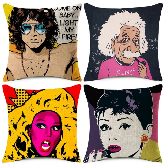 Us 4 96 29 Off Jim Morrison Audrey Hepburn Cushion Cover Einstein Pop Style Beauty Beige Linen Pillow Case 45x45cm Bedroom Sofa Decoration In