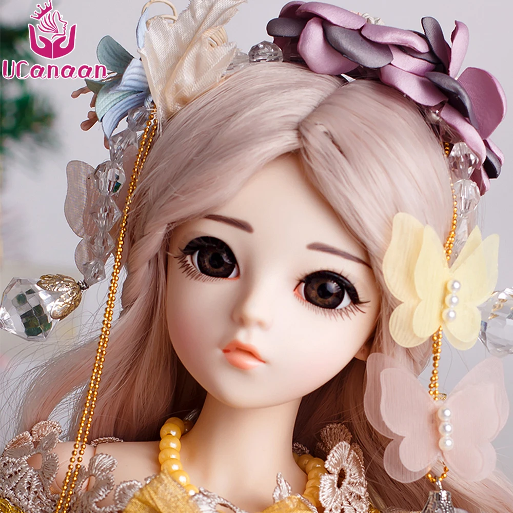 UCanaan SD BJD 1/3 Girl Dolls Brown Eyes With BJD Clothes Wigs Shoes Makeup 100% Handmade Beauty Toys Silicone Reborn BJD Doll