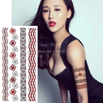 

2 sheets Waterproof Temporary Flash Tattoo Flower Metallic Tattoo Red Silver Fake Arm Wrist Dot Chain Tatoo Body Art Tatuagem